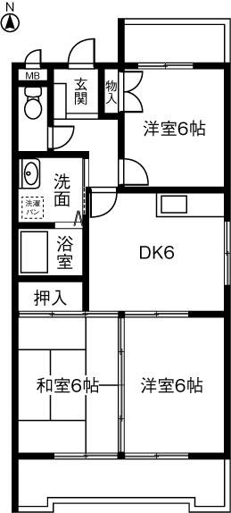 クレール榊原(3DK/4階)の間取り写真