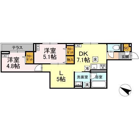セレスティア大森東(2LDK/1階)の間取り写真