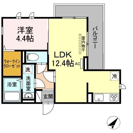 クレストヴェール清水(1LDK/3階)の間取り写真
