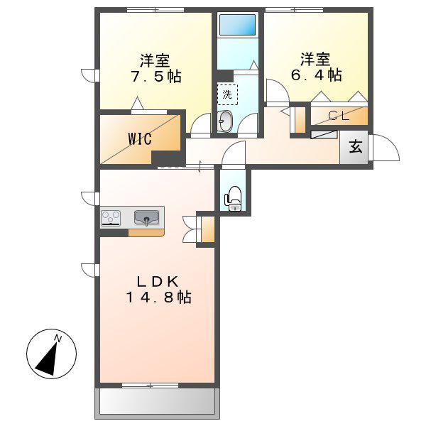 ブルーシエルA(2LDK/1階)の間取り写真