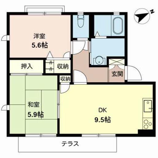 シェーンヴィラK&MI(2DK/1階)の間取り写真
