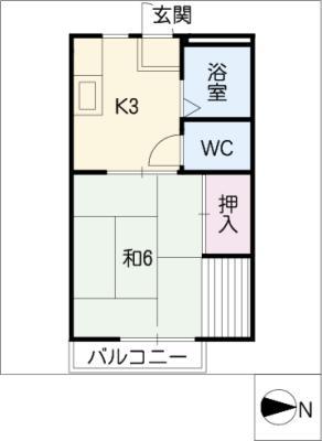 サンシティモリヤ(1K/2階)の間取り写真