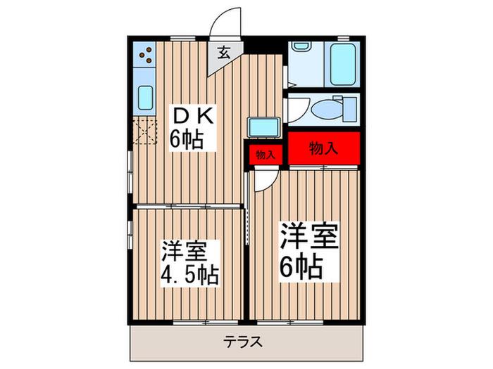 ベルハイツB(2DK/1階)の間取り写真