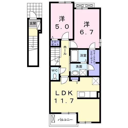 ヴァイオレット弐番館(2LDK/2階)の間取り写真