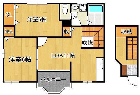 カーサ・サンストーンA棟(2LDK/2階)の間取り写真