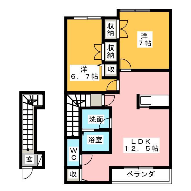グローバルシティ G棟(2LDK/2階)の間取り写真