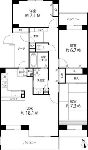 TS GARDEN西寺尾 B棟(3LDK/2階)の間取り写真