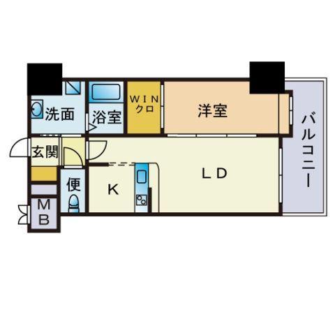 ネストピア博多駅前2(1LDK/4階)の間取り写真