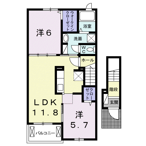 ポモドーロII(2LDK/2階)の間取り写真