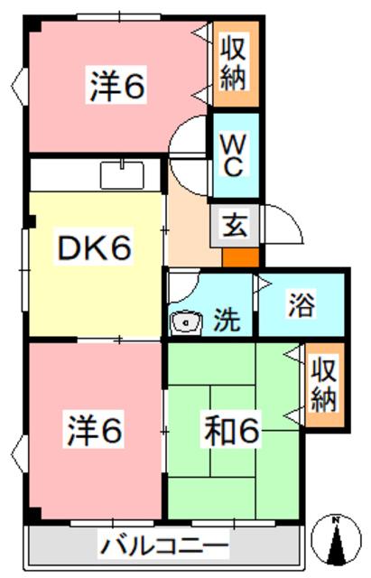 パレーシャルB(3DK/2階)の間取り写真