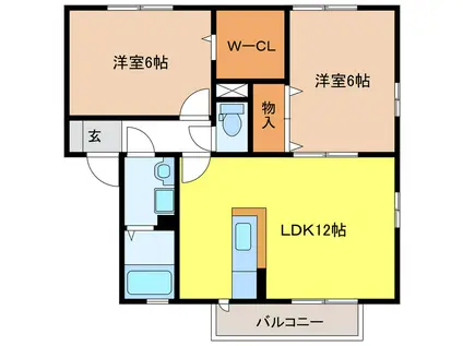 ベルセーヌB(2LDK/1階)の間取り写真