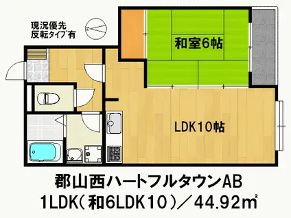 郡山西ハートフルタウン(1LDK/2階)の間取り写真