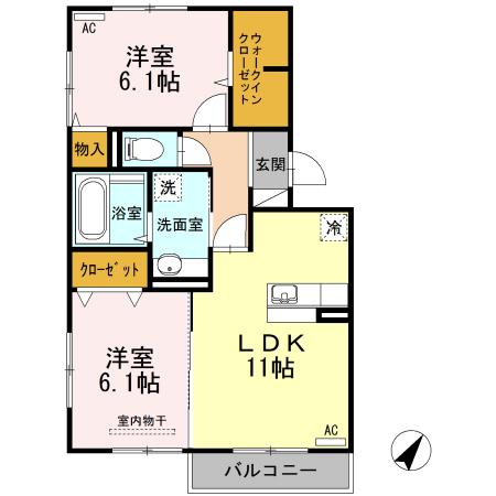 モンブラン B205(2LDK/2階)の間取り写真