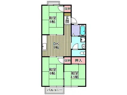 緑ヶ丘ハイツ(3DK/2階)の間取り写真