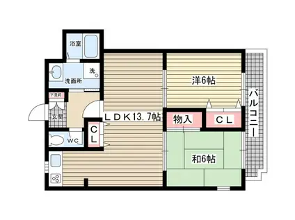西宮グランドハイツII(2LDK/1階)の間取り写真