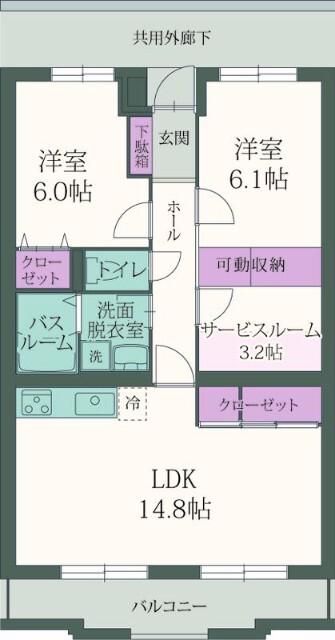 パラッツォ(2SLDK/1階)の間取り写真