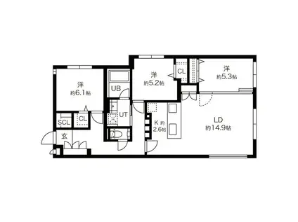 グレン山鼻(3LDK/1階)の間取り写真