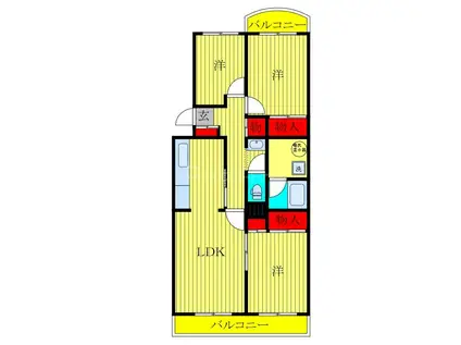 第2みつわ台ハイツD棟(3LDK/5階)の間取り写真