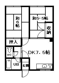 シティハイム朝日(2DK/2階)の間取り写真