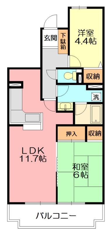 ヒルズ南戸塚3号棟(2LDK/2階)の間取り写真