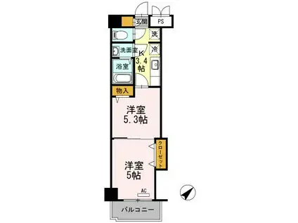 木下鉱産ビルII(2K/3階)の間取り写真