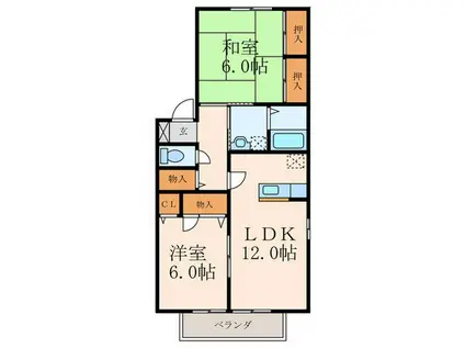ベルジュアイA棟(2LDK/2階)の間取り写真