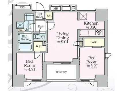 リビオメゾン西麻布(2LDK/2階)の間取り写真