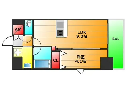 GM難波ウエストD.C(1LDK/8階)の間取り写真