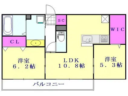 ロイデルオルソーファイブ(2LDK/1階)の間取り写真