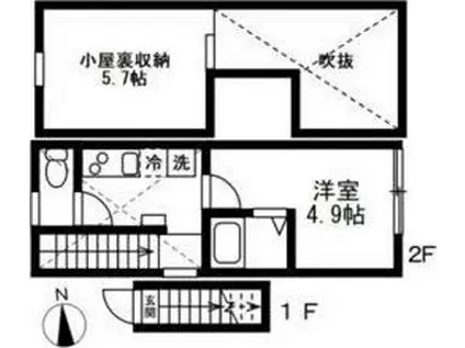 シャトーユーカ(1K/2階)の間取り写真