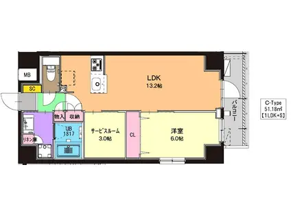 フレッチェ横浜(1SLDK/9階)の間取り写真