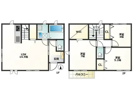岸谷4丁目長屋(3LDK/1階)の間取り写真