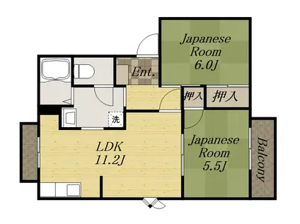 O・BハイツC棟(2LDK/2階)の間取り写真