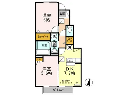 コ一ジ一 コ一ト 植松 A(2DK/1階)の間取り写真