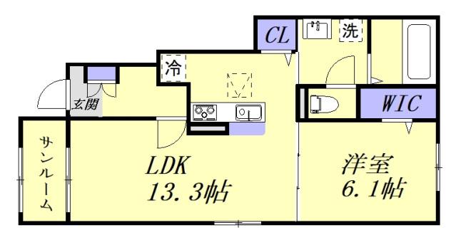 フルールドゥボヌールアオイ(1LDK/1階)の間取り写真