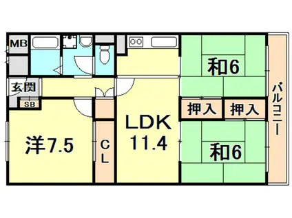 甲東園パークマンション(3LDK/5階)の間取り写真