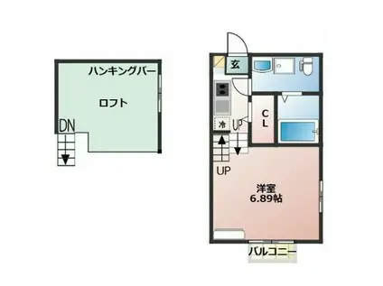 CHALET 涼風テラス(1K/1階)の間取り写真