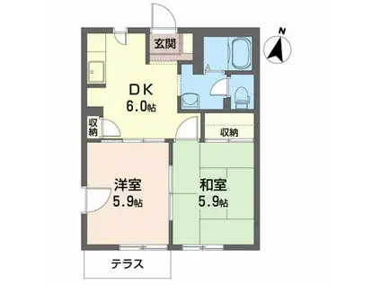 ガーネットハウス(2DK/1階)の間取り写真