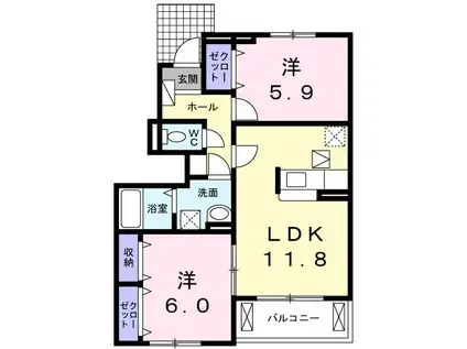 リバーサイド無限∞ II(2LDK/1階)の間取り写真