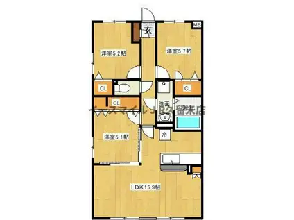 ムーンコート梅満(3LDK/4階)の間取り写真
