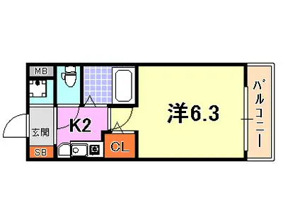 エステムコート新神戸エリタージュ(1K/9階)の間取り写真