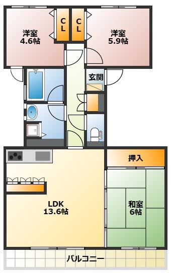 ハイツ東戸塚 II B棟(3LDK/2階)の間取り写真