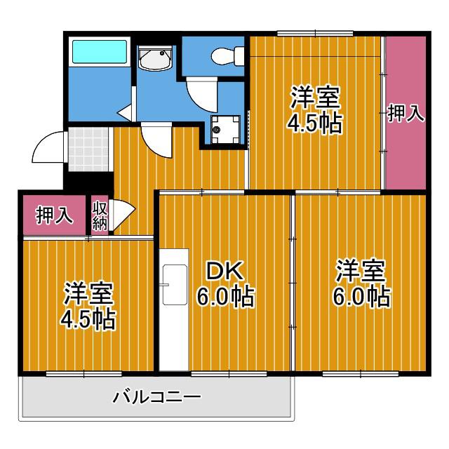 ヴィラナリー千代田 1号棟(3DK/5階)の間取り写真