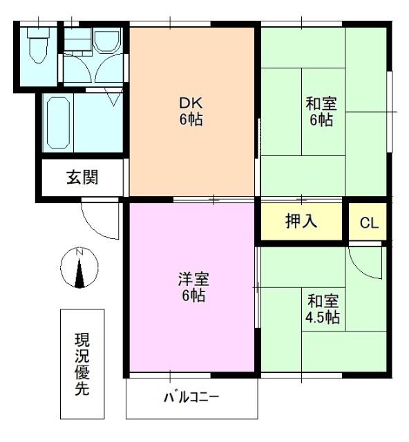 クレセントヴィレッジA棟(3DK/1階)の間取り写真
