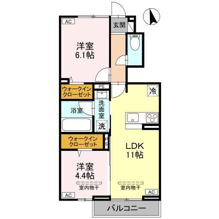 TORISIAS 西川田町(2LDK/1階)の間取り写真
