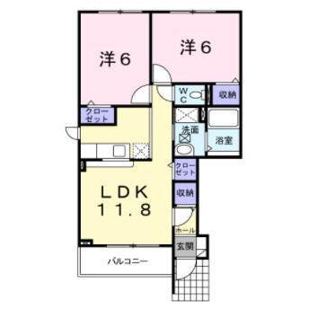 アヴニールシェル11番館(2LDK/1階)の間取り写真