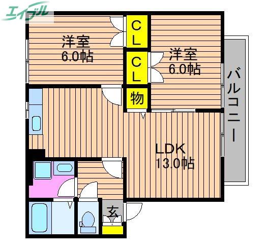 ベリーオーライC(2LDK/2階)の間取り写真