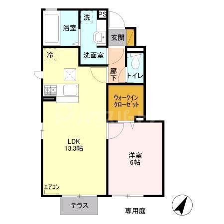 ジャルダンベールB(1LDK/1階)の間取り写真