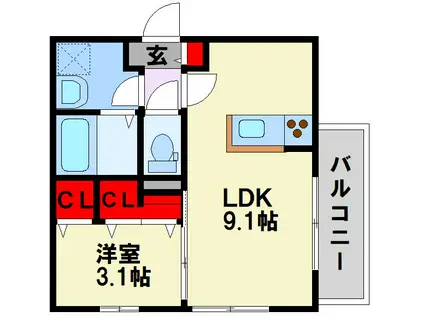 D-ROOM華里(1LDK/2階)の間取り写真