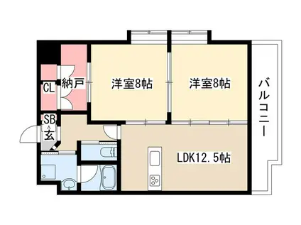 ゴールドハイツ渡辺 かもめ(2LDK/5階)の間取り写真